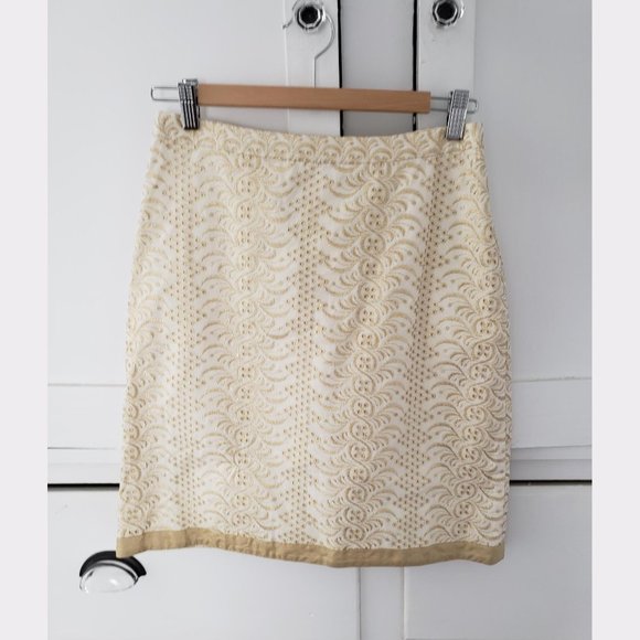 NWT Banana Republic White Skirt Gold Embroidery - Picture 1 of 5